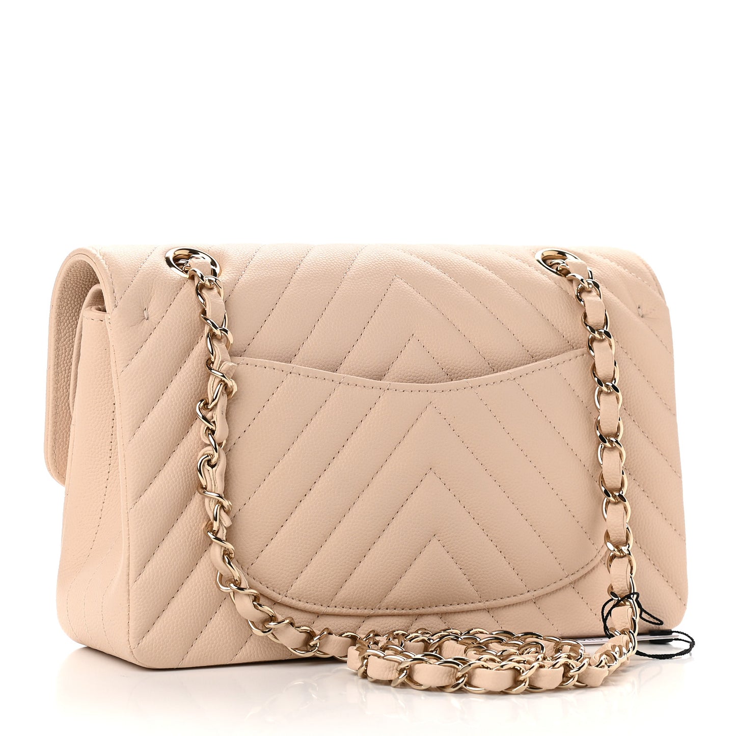 Caviar Chevron Quilted Small Double Flap Beige
