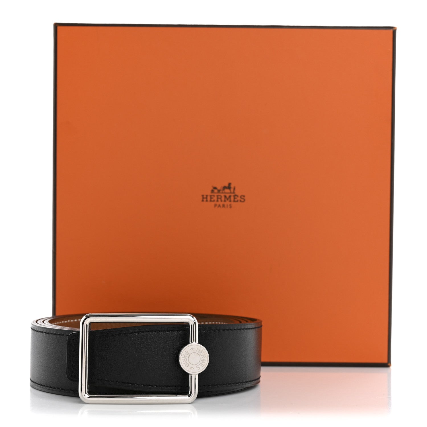 Hermes Togo Box 38mm Oscar Reversible 105 42 Belt Black Gold 8 of 8