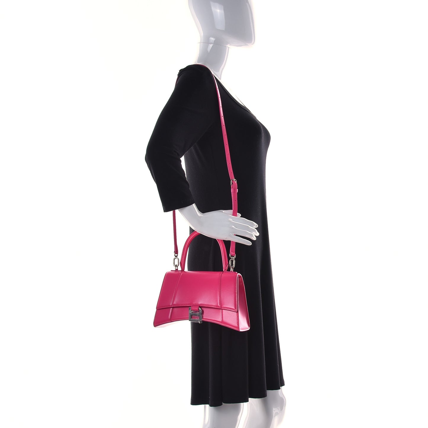 Shiny Box Calfskin Small Hourglass Top Handle Bag Acid Fuchsia