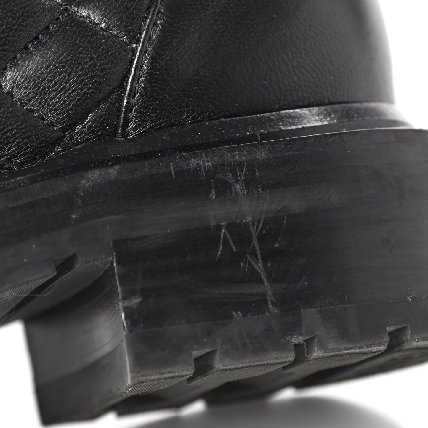 Shiny Lambskin Quilted Lace Up Combat Boots 35 Black