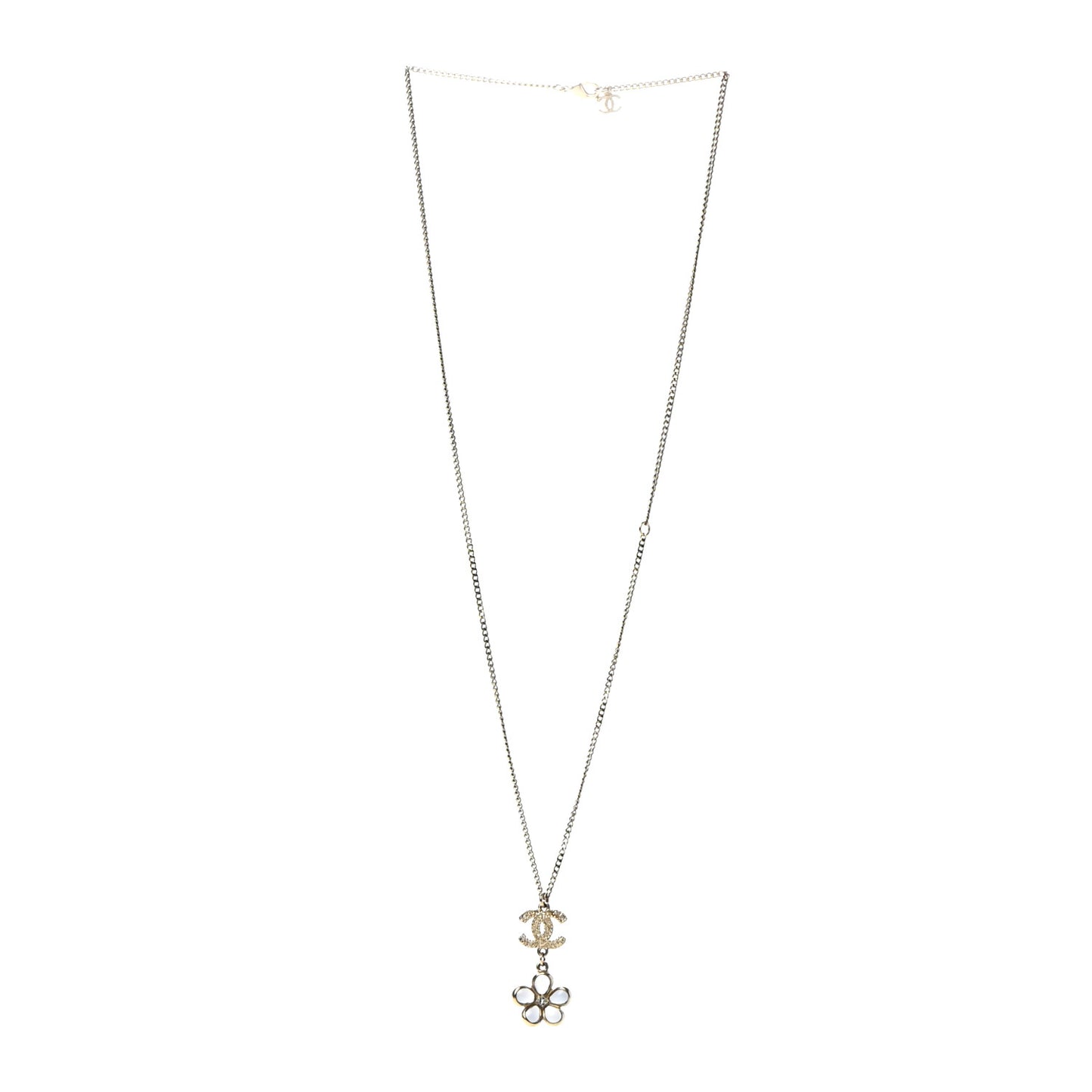 Metal Resin Diamante CC Flower Necklace Gold