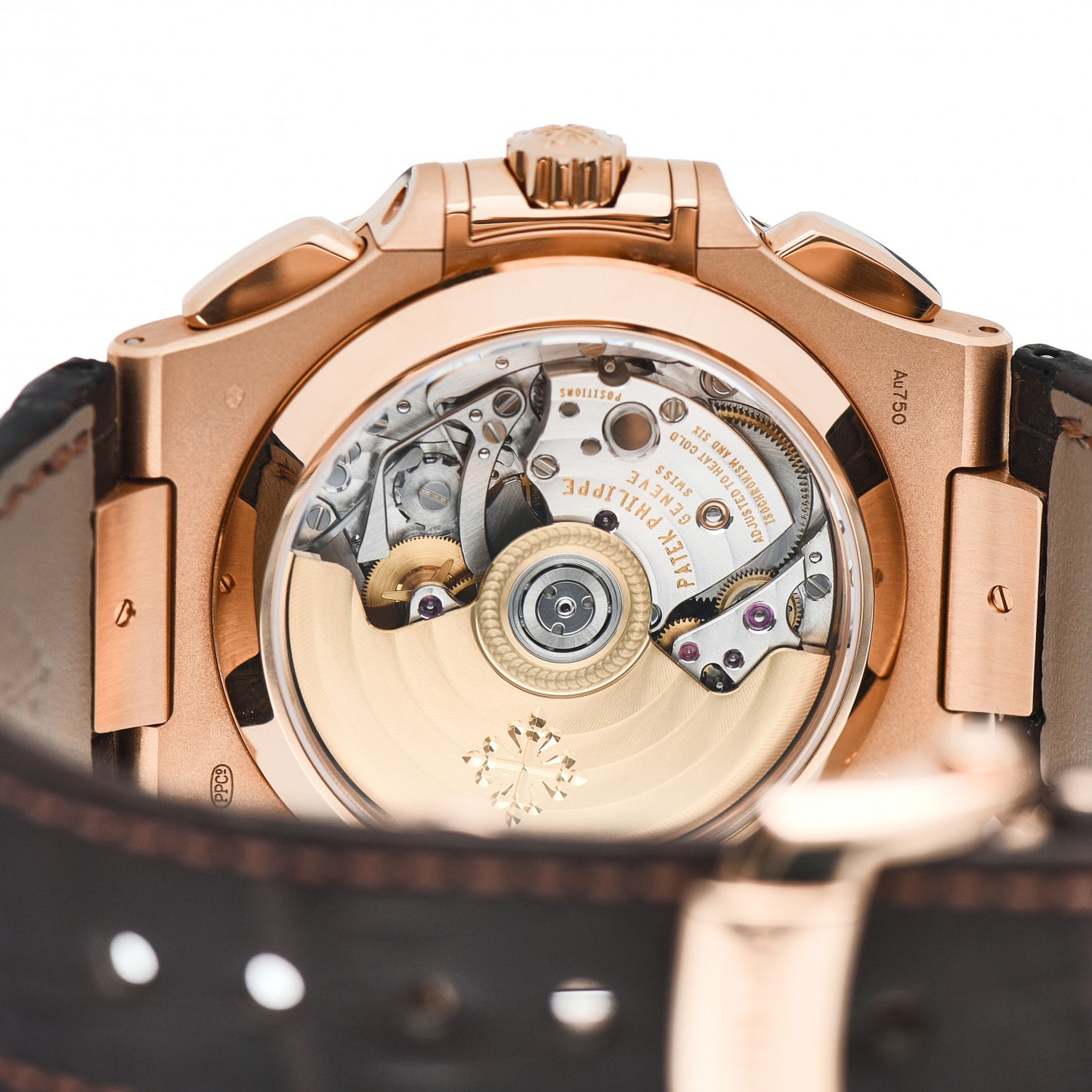 18K Rose Gold Alligator 40mm Nautilus Automatic Watch Brown 5980R-001