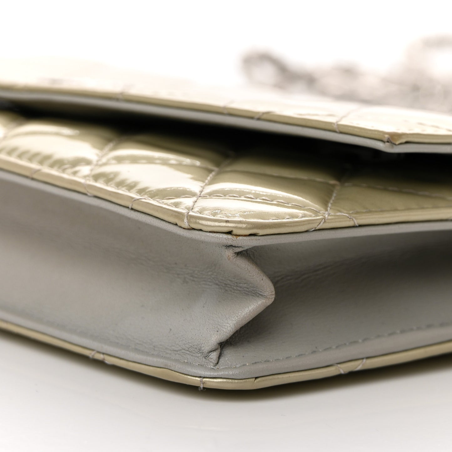 Patent Quilted Brilliant Wallet On Chain WOC Silver