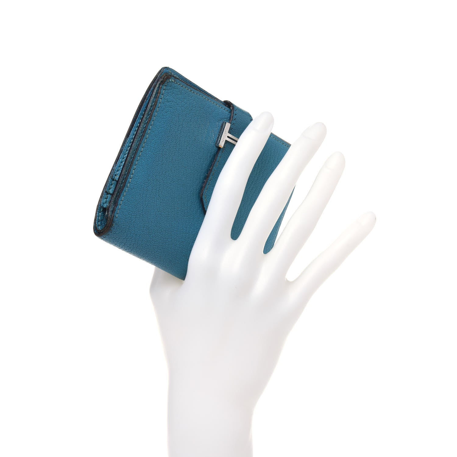 Hermes Chevre Mysore Compact Bearn Wallet Blue Jean 2 of 29
