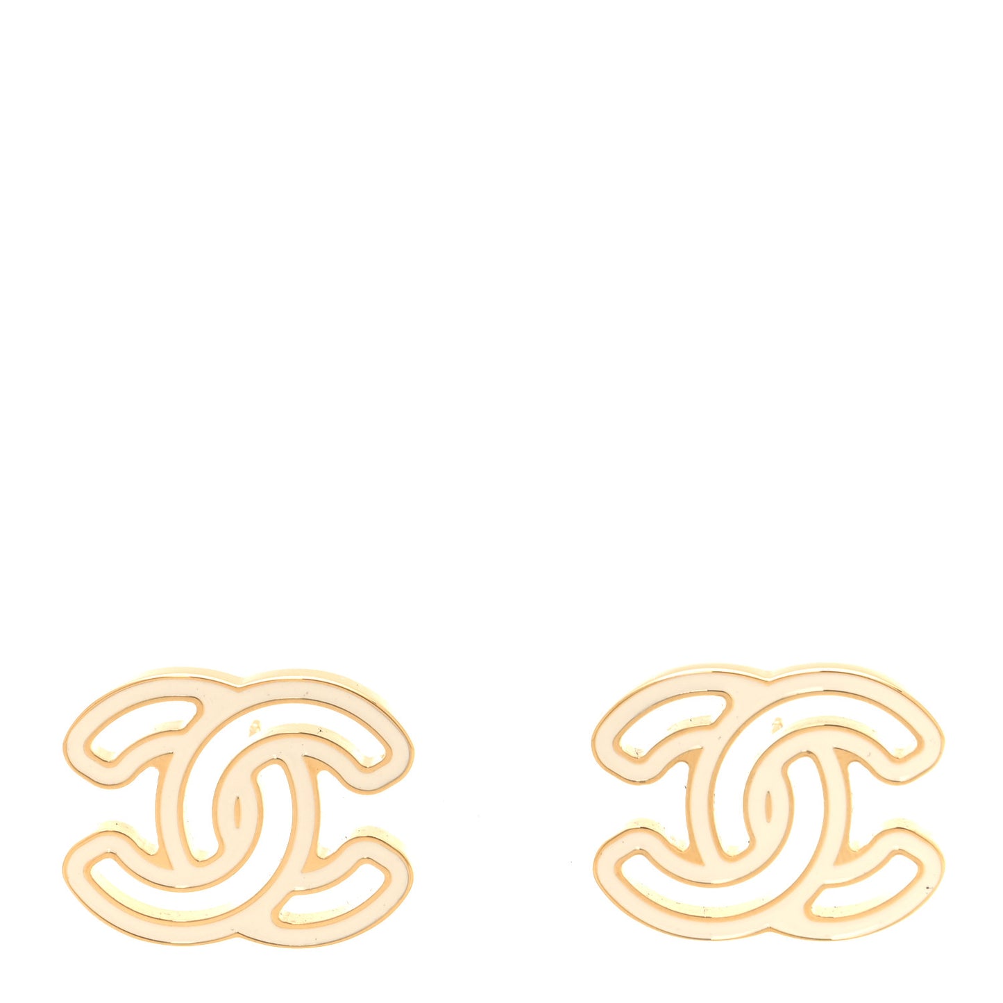 Enamel Cutout CC Earrings Gold White