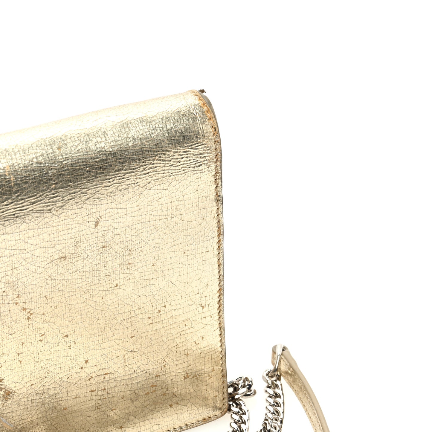 Metallic Crackled Calfskin Kate Monogram Tassel Chain Wallet Gold