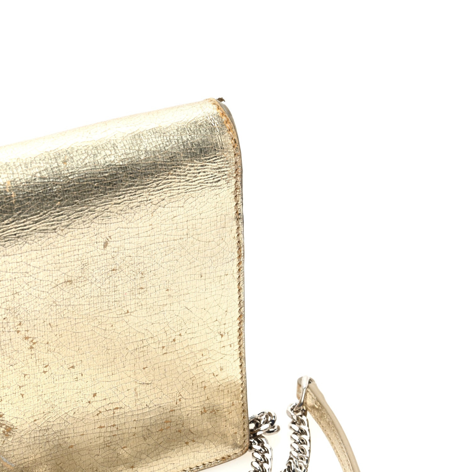 Saint Laurent Metallic Crackled Calfskin Kate Monogram Tassel Chain Wallet Gold 15 of 15