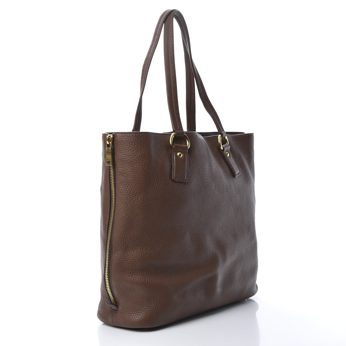 Vitello Daino Side Zip Tote Tabacco