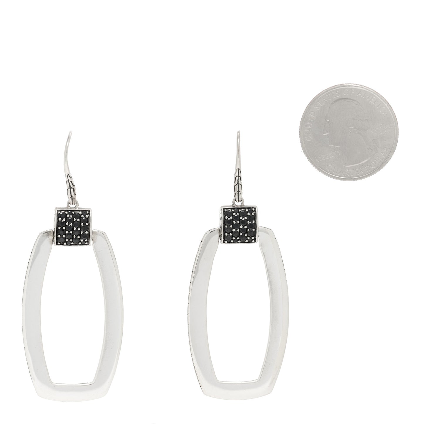 Sterling Silver Black Sapphire Rectangular Drop Earrings