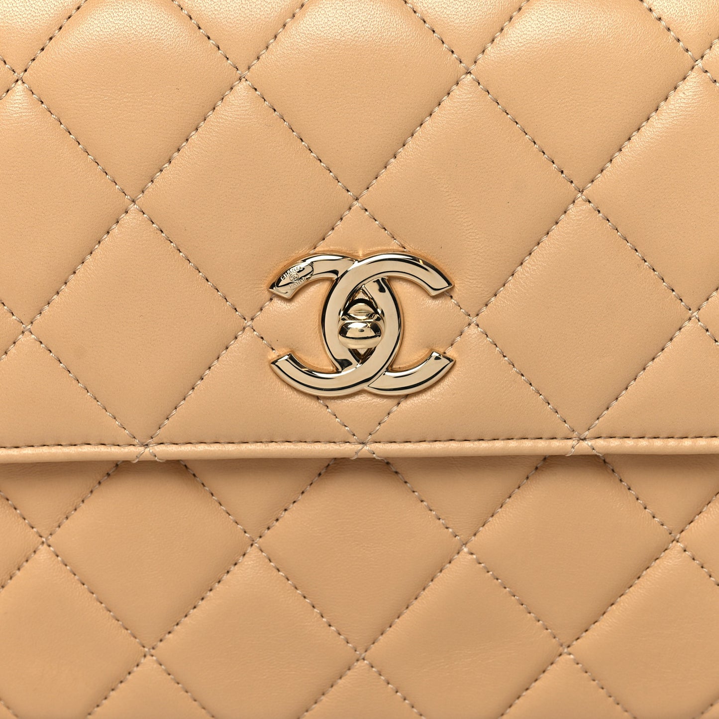 Lambskin Quilted Medium Trendy CC Flap Dual Handle Bag Beige