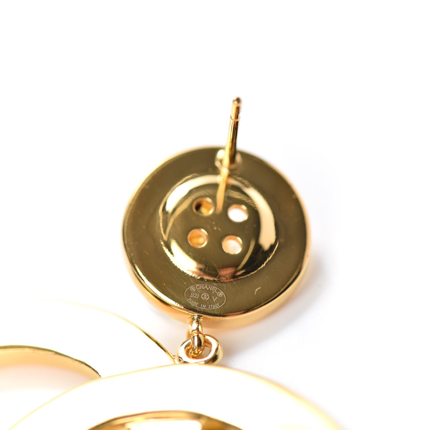 Metal Large Paris Button Earrings Gold