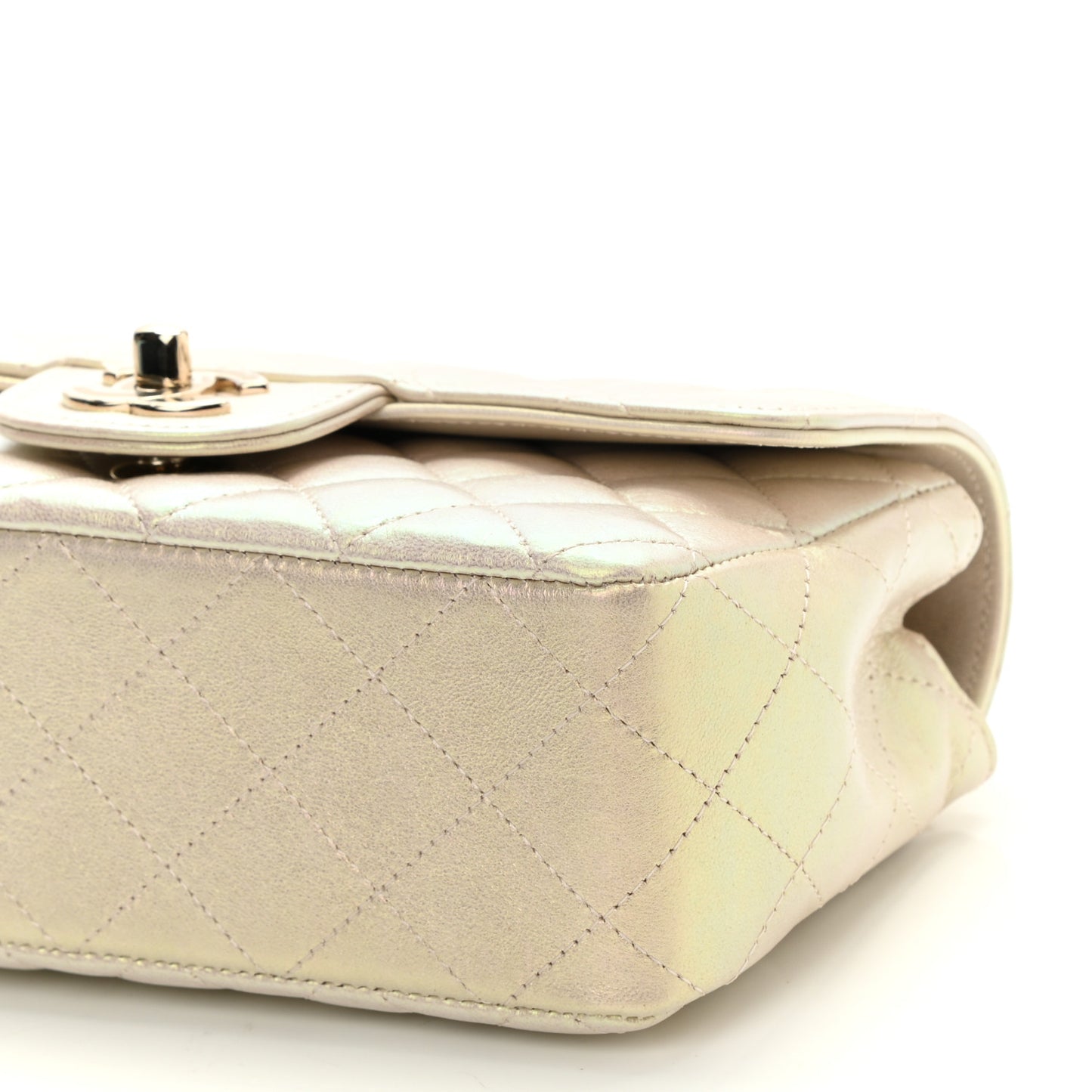 Iridescent Lambskin Quilted Mini Rectangular Flap Ivory