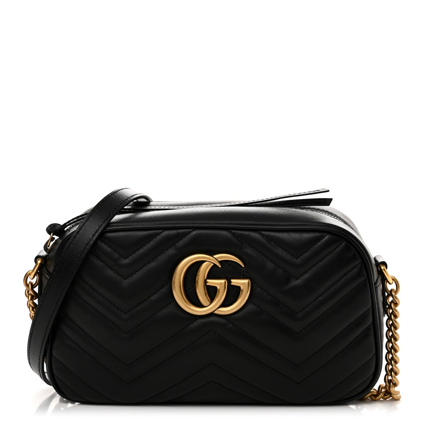 Calfskin Matelasse Small GG Marmont Chain Shoulder Bag Black