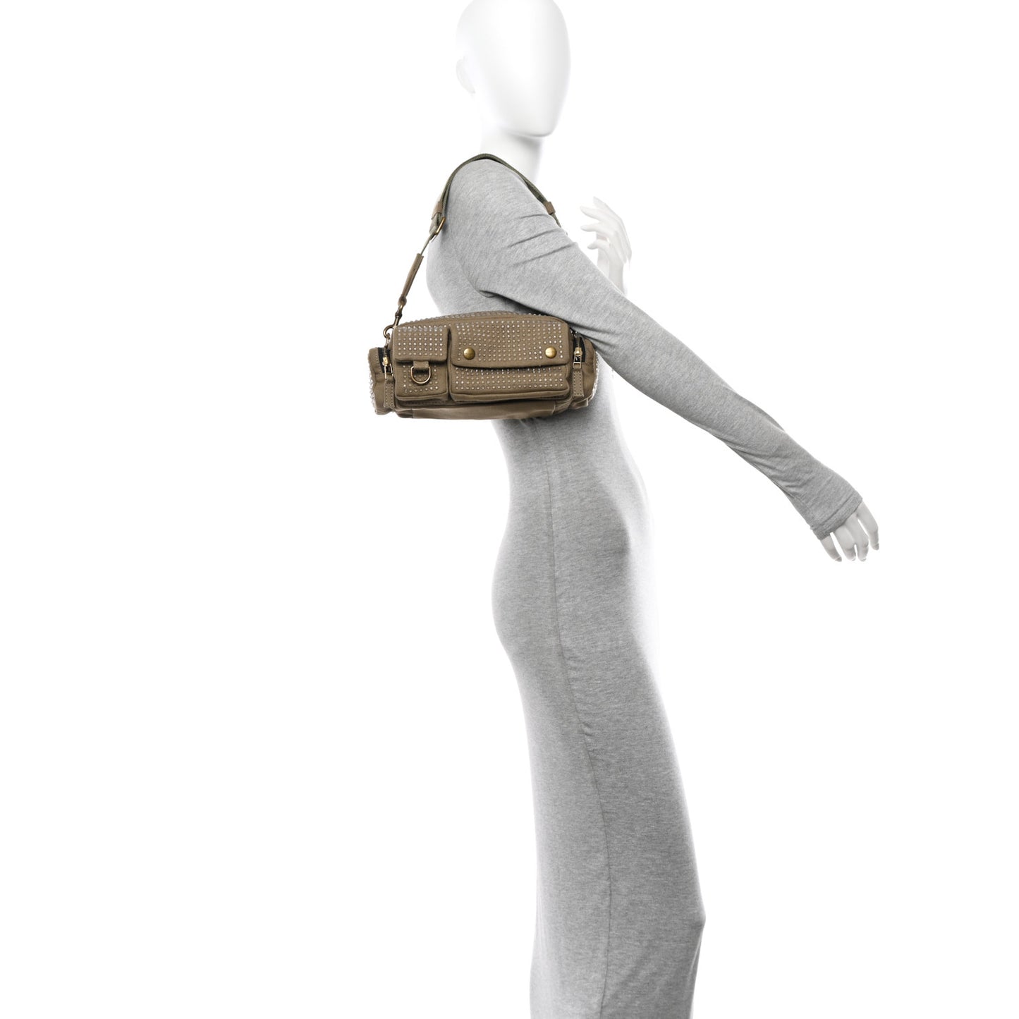 Cotton Canvas Crystal Embellished The Cargo Bag Slate Green