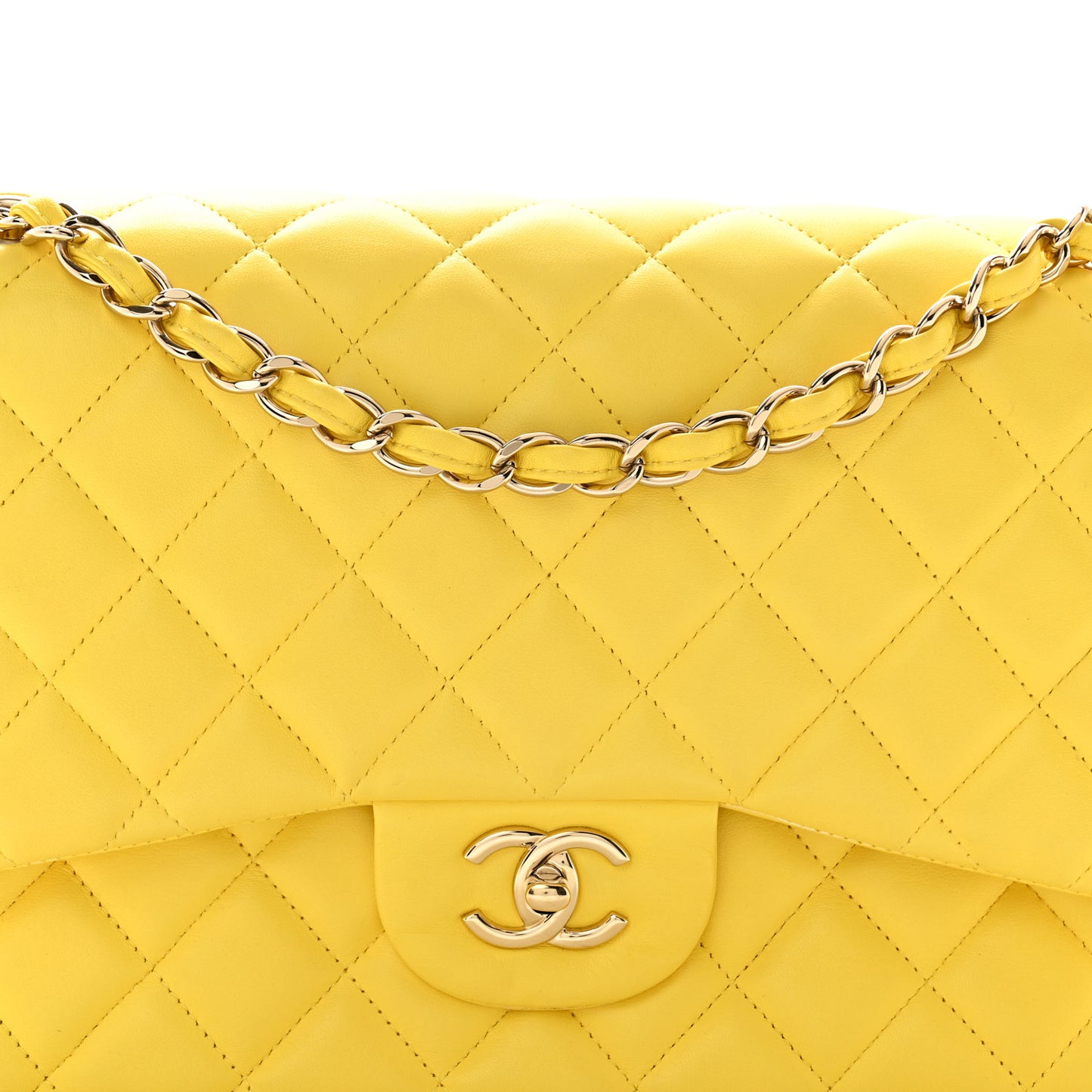 Lambskin Quilted Jumbo Double Flap Yellow