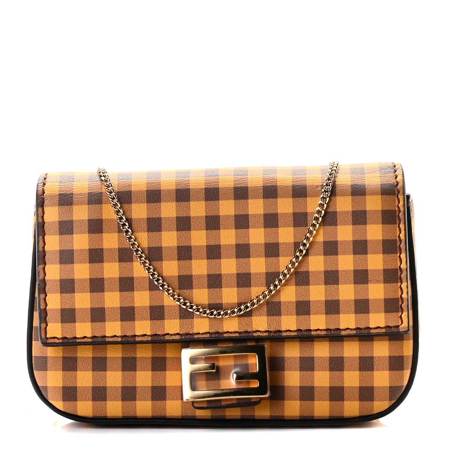 Fendi Vitello Century Gingham Nano Baguette Charm Moro Girasole