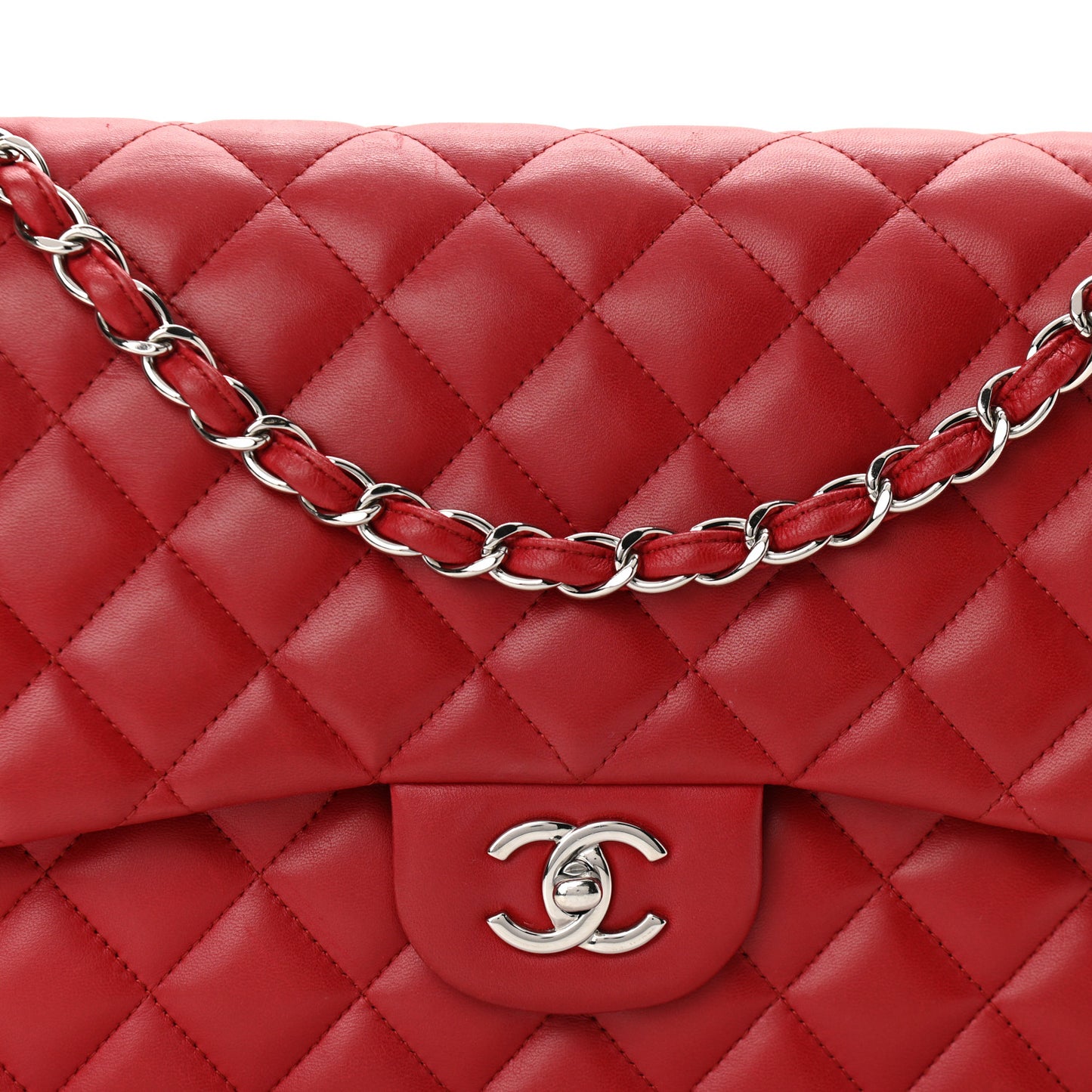 Lambskin Quilted Jumbo Double Flap Red