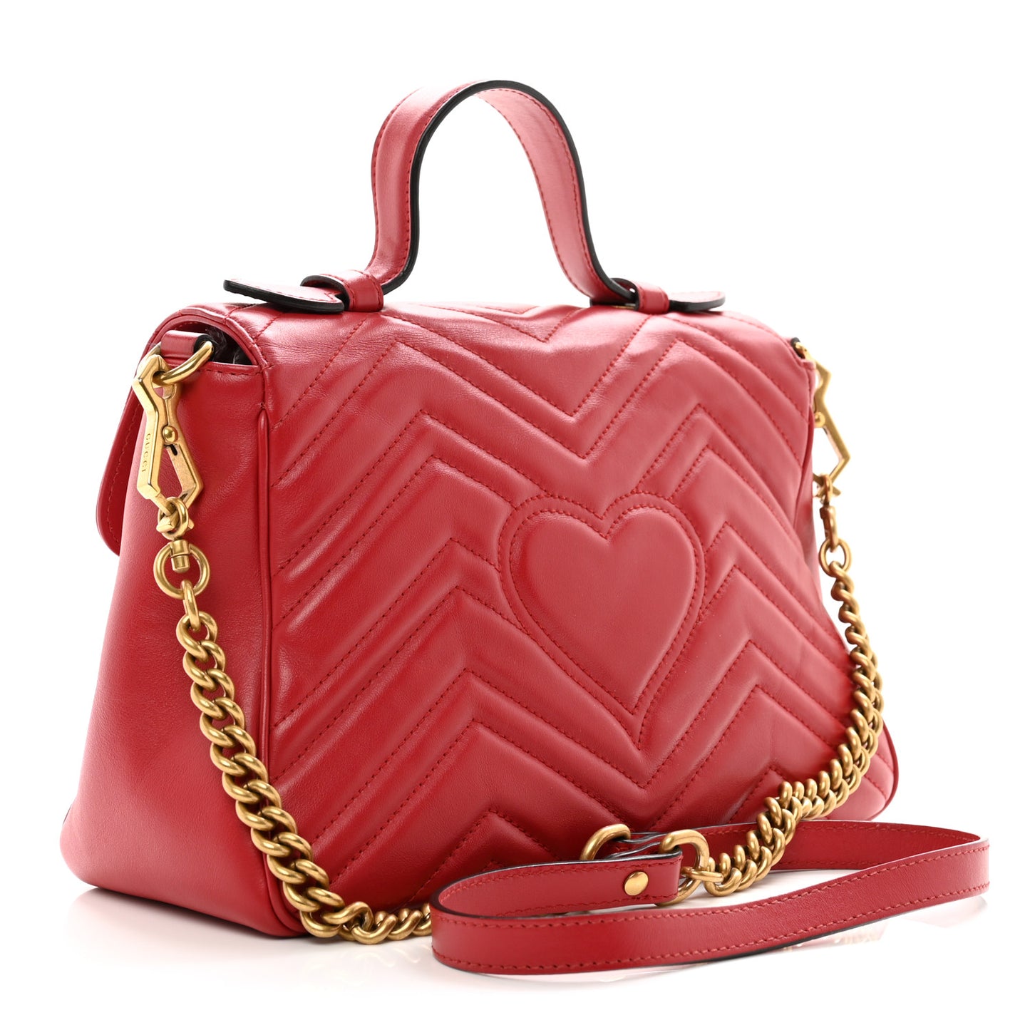 Calfskin Matelasse Small GG Marmont Top Handle Shoulder Bag Hibiscus Red