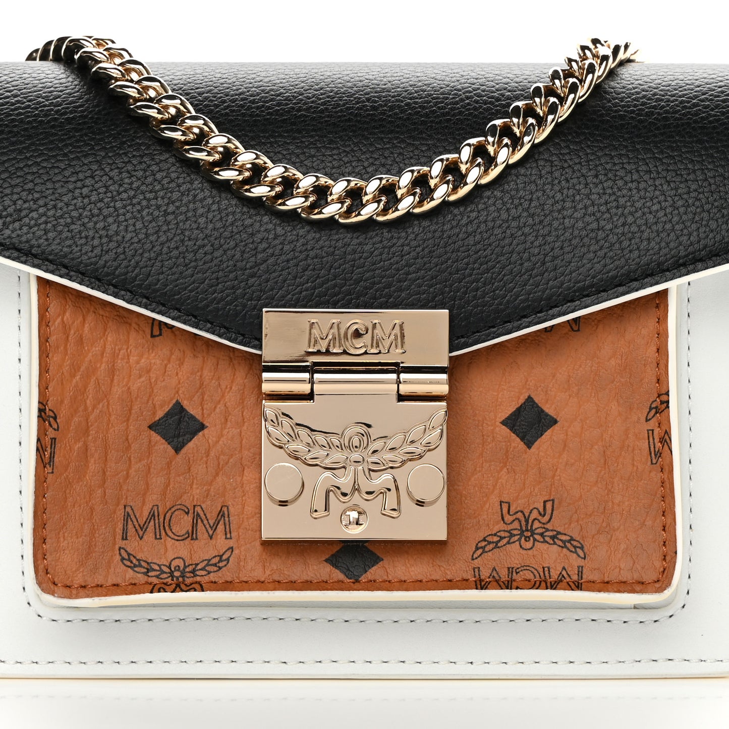 Calfskin Visetos Mini Patricia Crossbody Bag Cognac Black