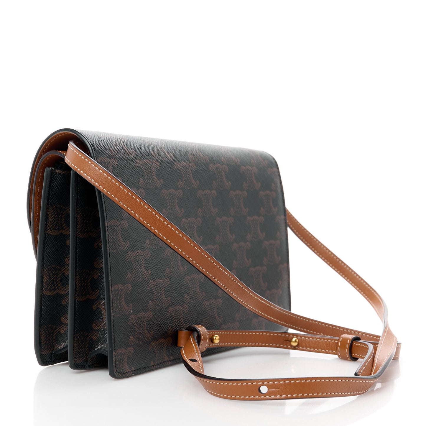 Triomphe Canvas Lambskin Wallet On Strap Tan