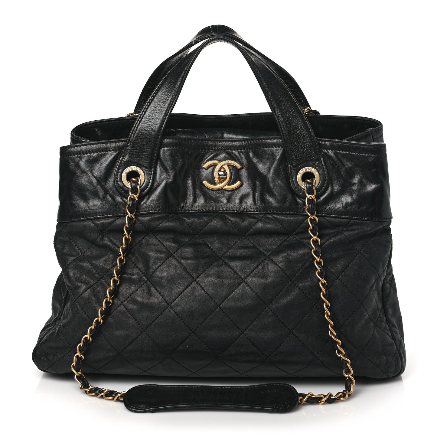 Iridescent Calfskin Quilted Large In The Mix Tote Black
