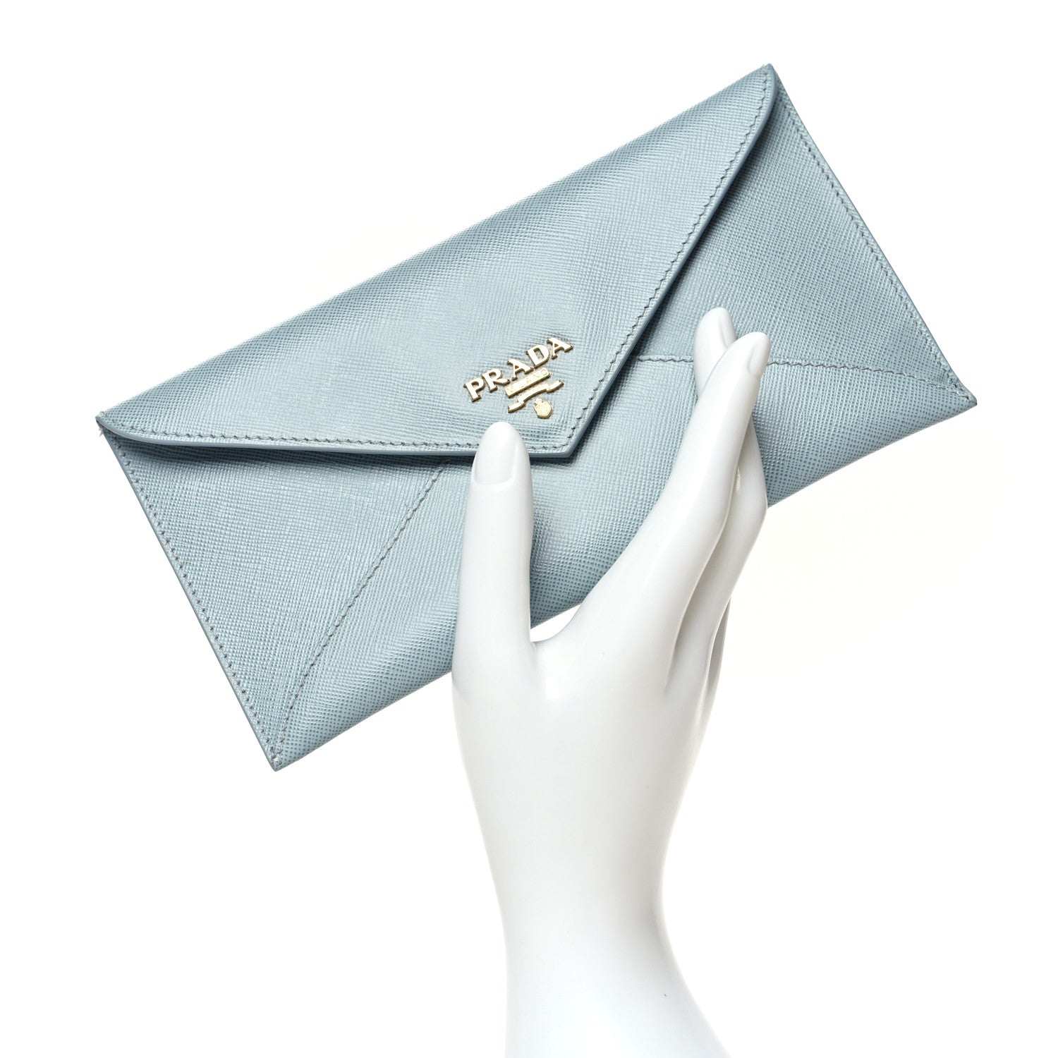 Prada Saffiano Metal Envelope Wallet Cornflower Blue 2 of 12