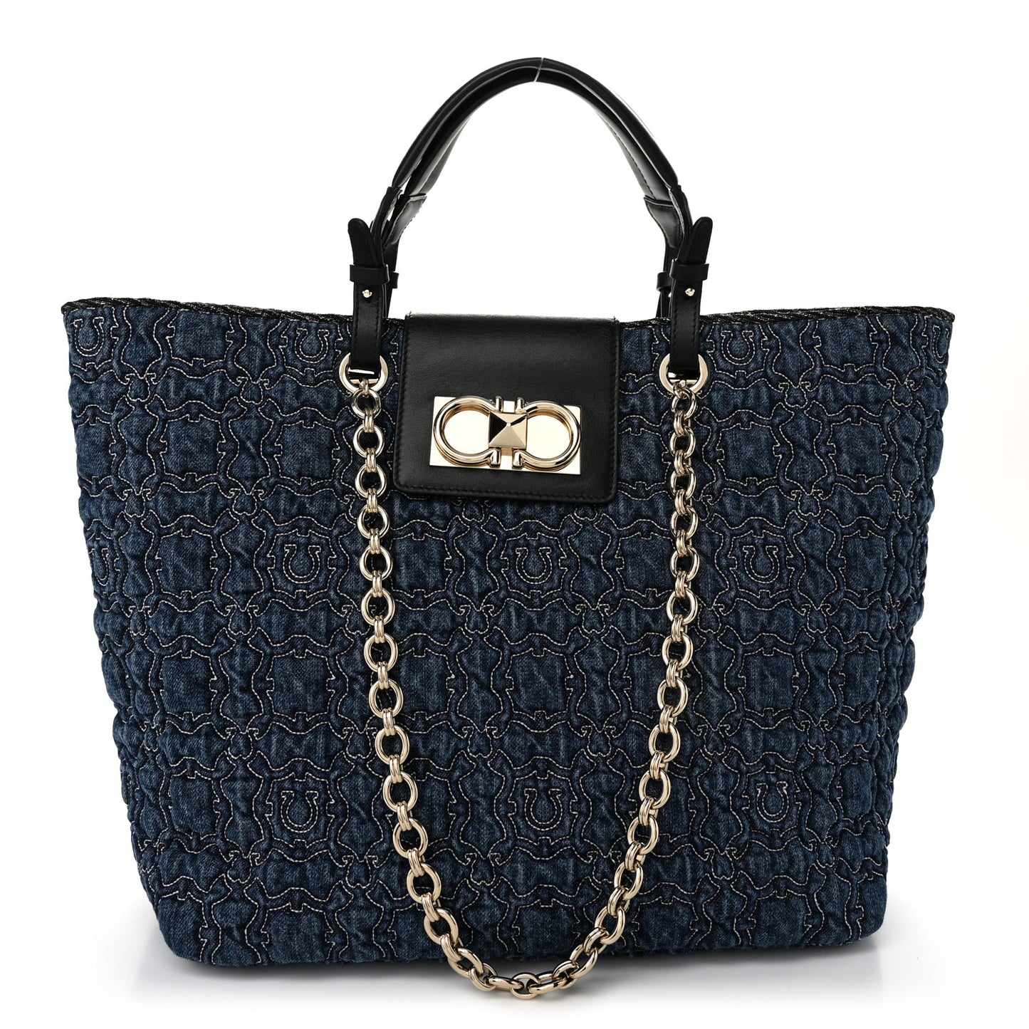 Denim Quilted Gancini Tote Blue