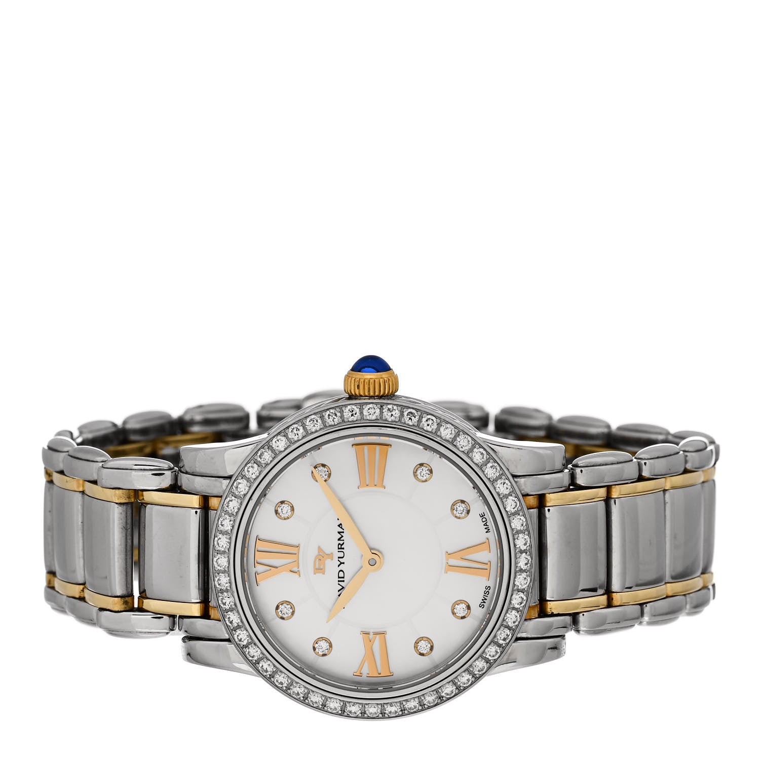 David Yurman Stainless Steel 18K Yellow Gold Diamond Bezel Mother of Pearl 30mm Classic Quartz Watch 2 of 4
