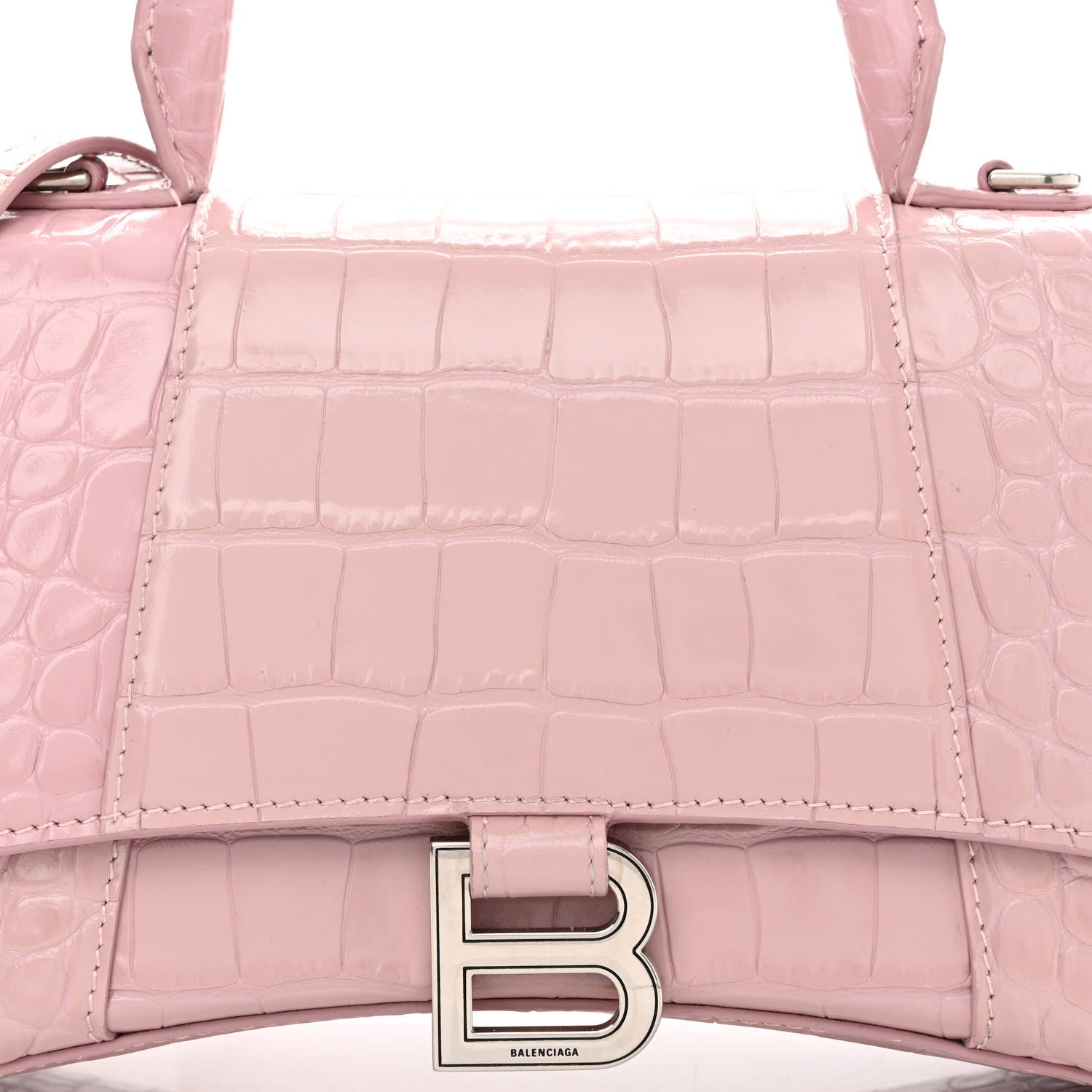 Balenciaga Shiny Calfskin Crocodile Embossed Small Hourglass Top Handle Bag Powder Pink 9 of 12