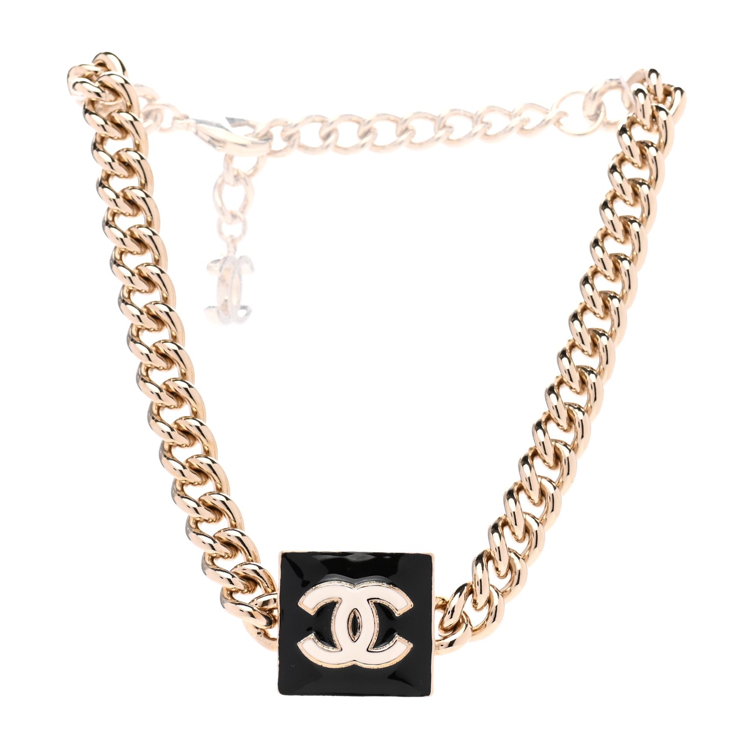Metal Enamel CC Square Choker Gold Black White