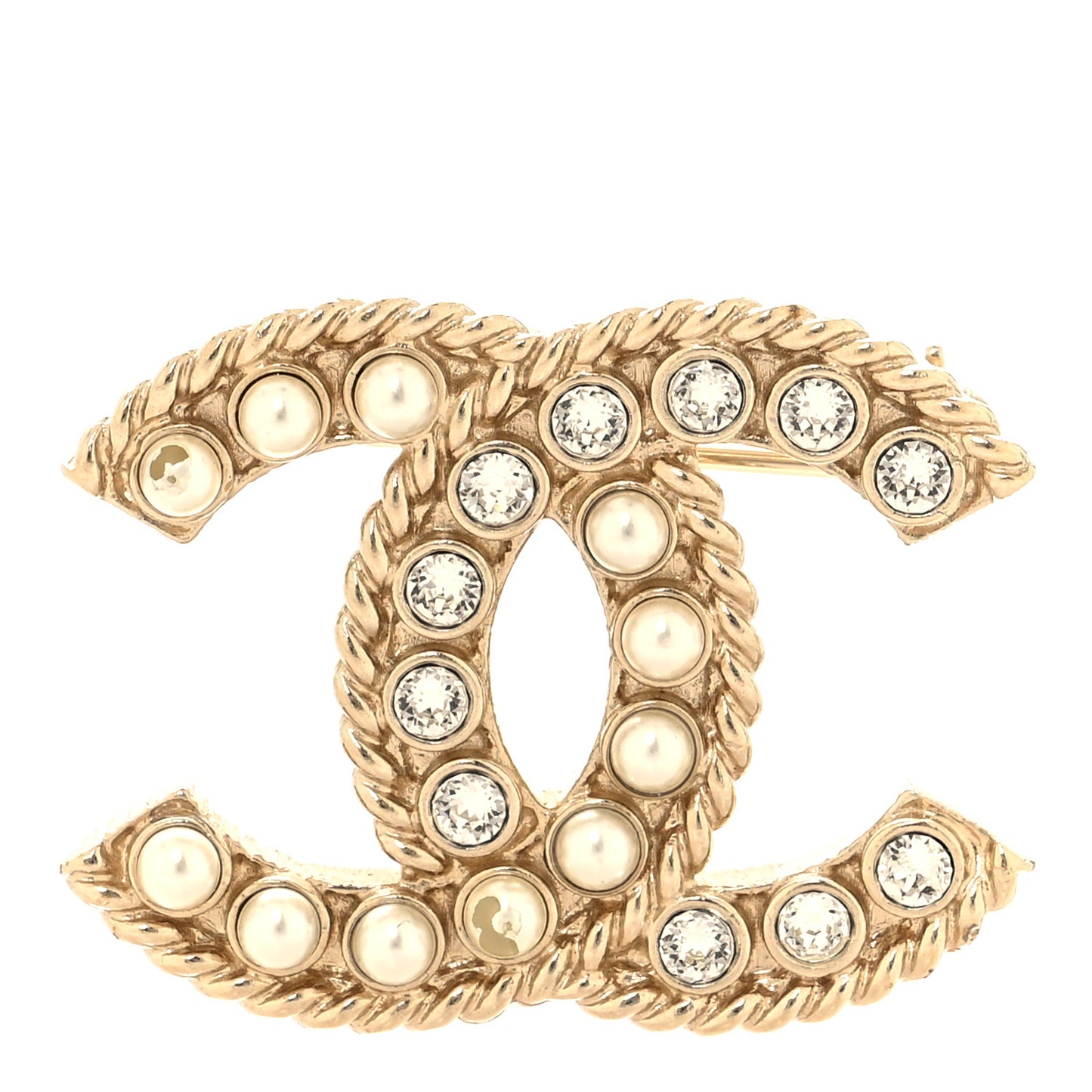 Pearl Crystal April In Paris CC Brooch Gold