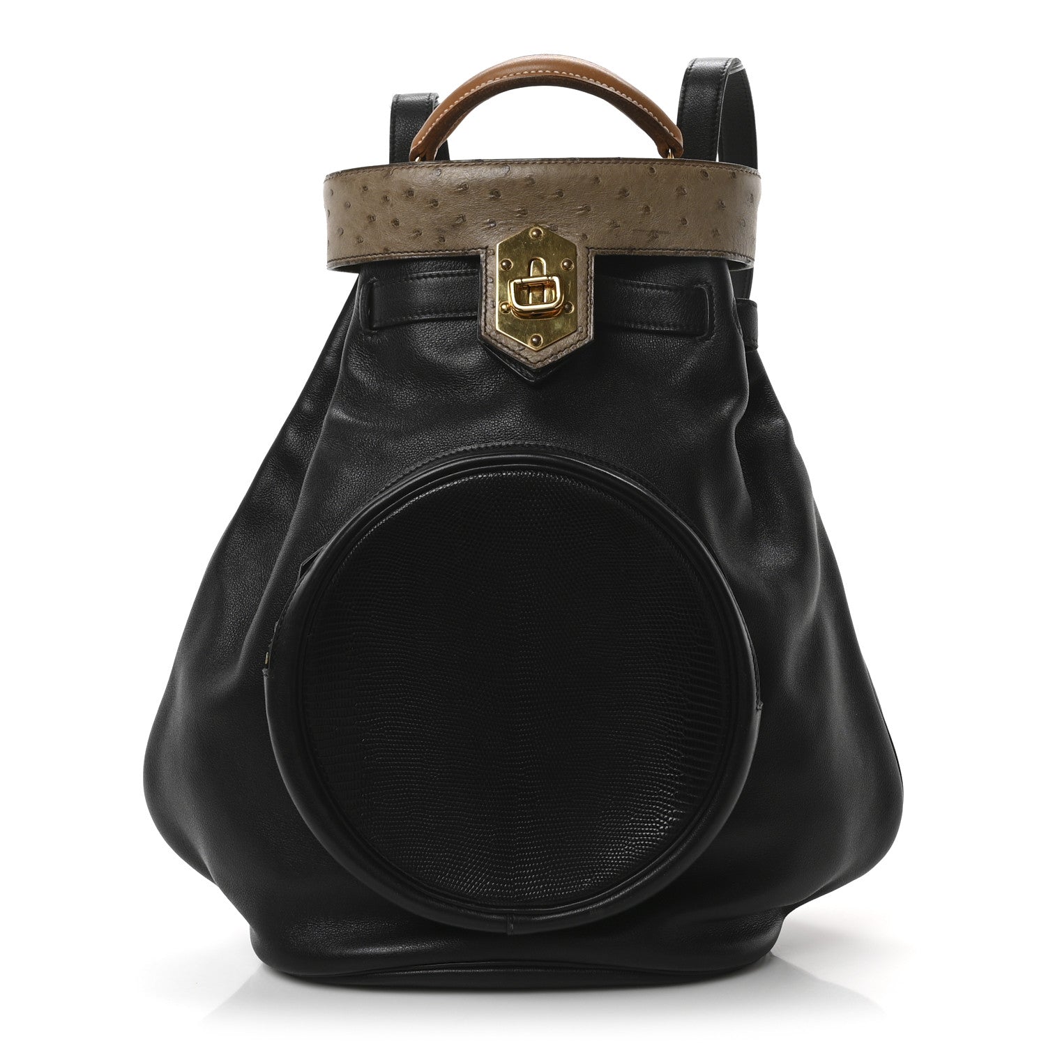 Hermes Gulliver Ostrich Lizard Sumac Handbag Black Mousse Gold