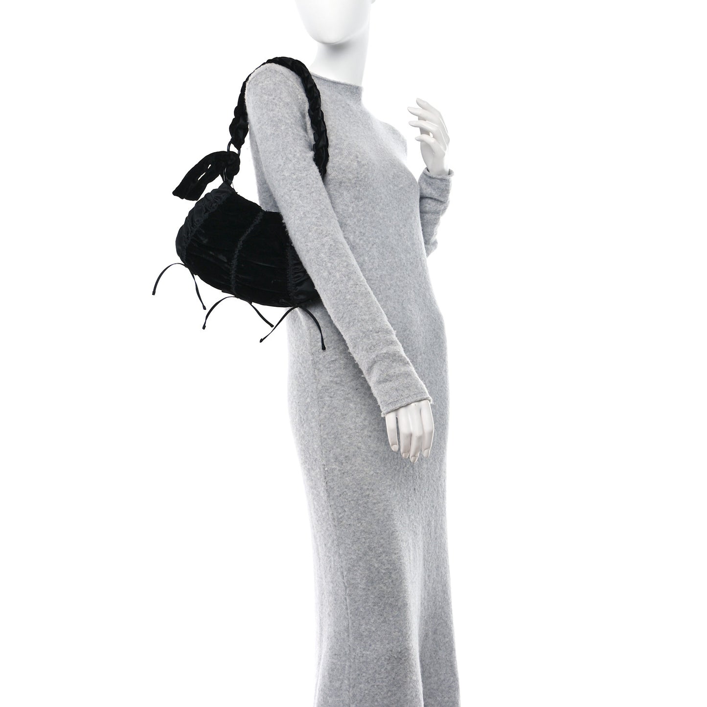 Satin Velvet Drawstring Shoulder Bag Black