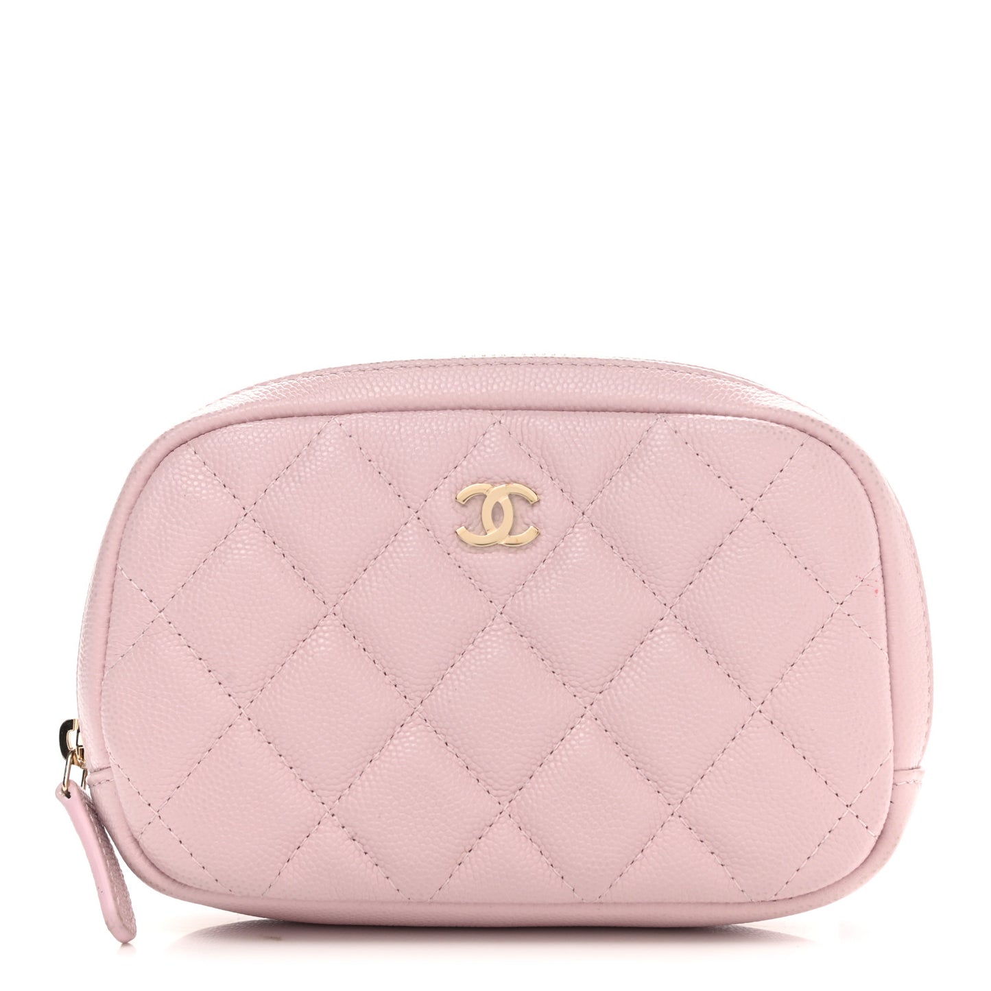Caviar Quilted Small Curvy Pouch Cosmetic Case Light Pink