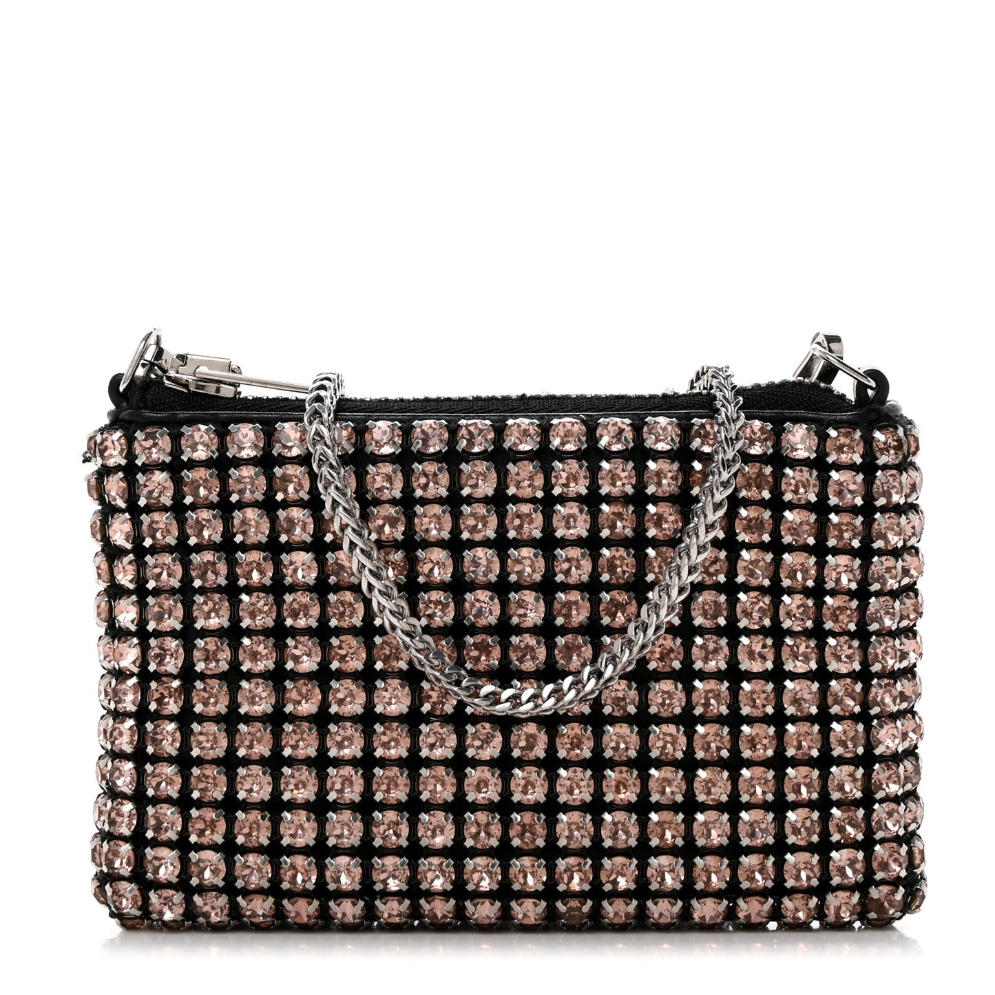 Mesh Crystal Rhinestone Nano Heiress Shoulder Bag Black Pink