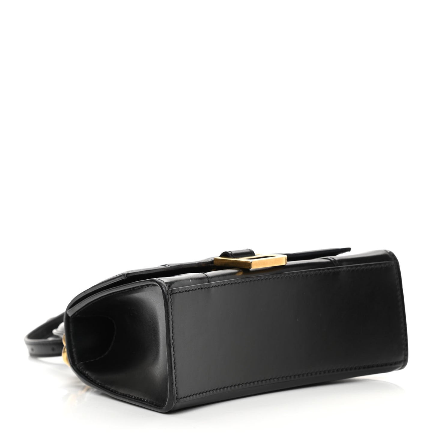 Shiny Box Calfskin Hourglass Top Handle Bag XS Black