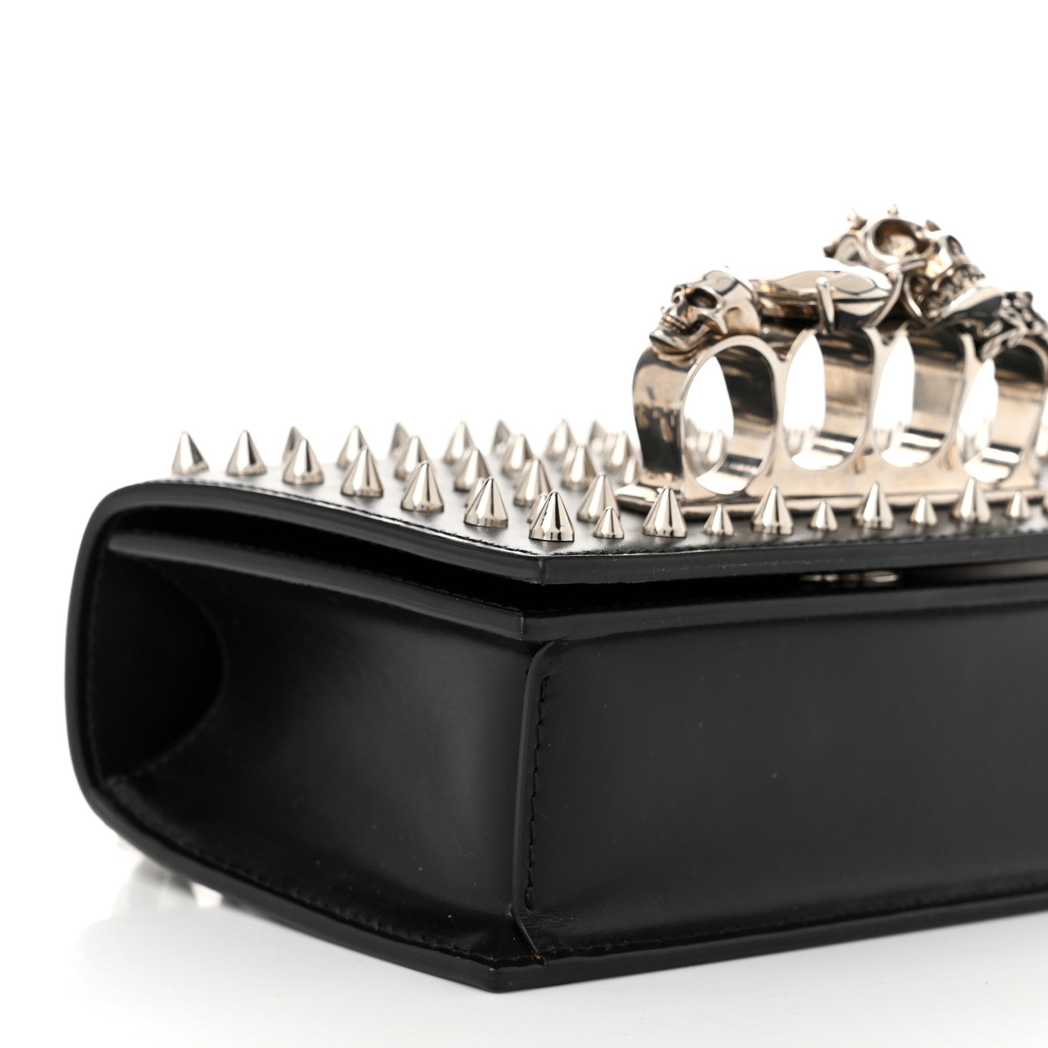 Alexander McQueen Calfskin Studded Knuckle Satchel Black Silver 9 of 10