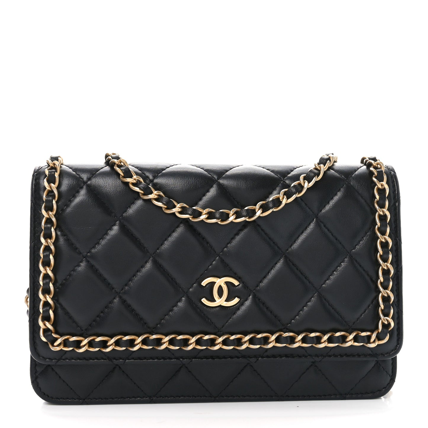 Lambskin Quilted Chain Around Wallet On Chain WOC Black