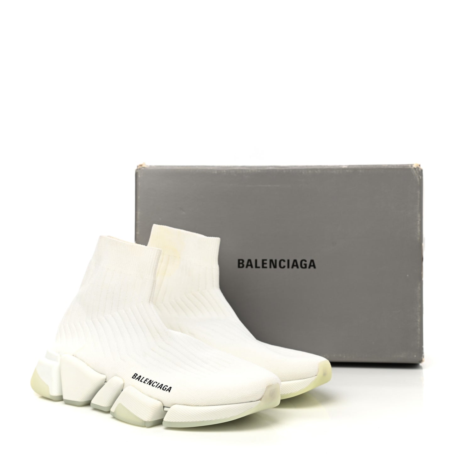 Ribbed Knit Womens Speed 2.0 Transparent Sole Sneakers 40 White