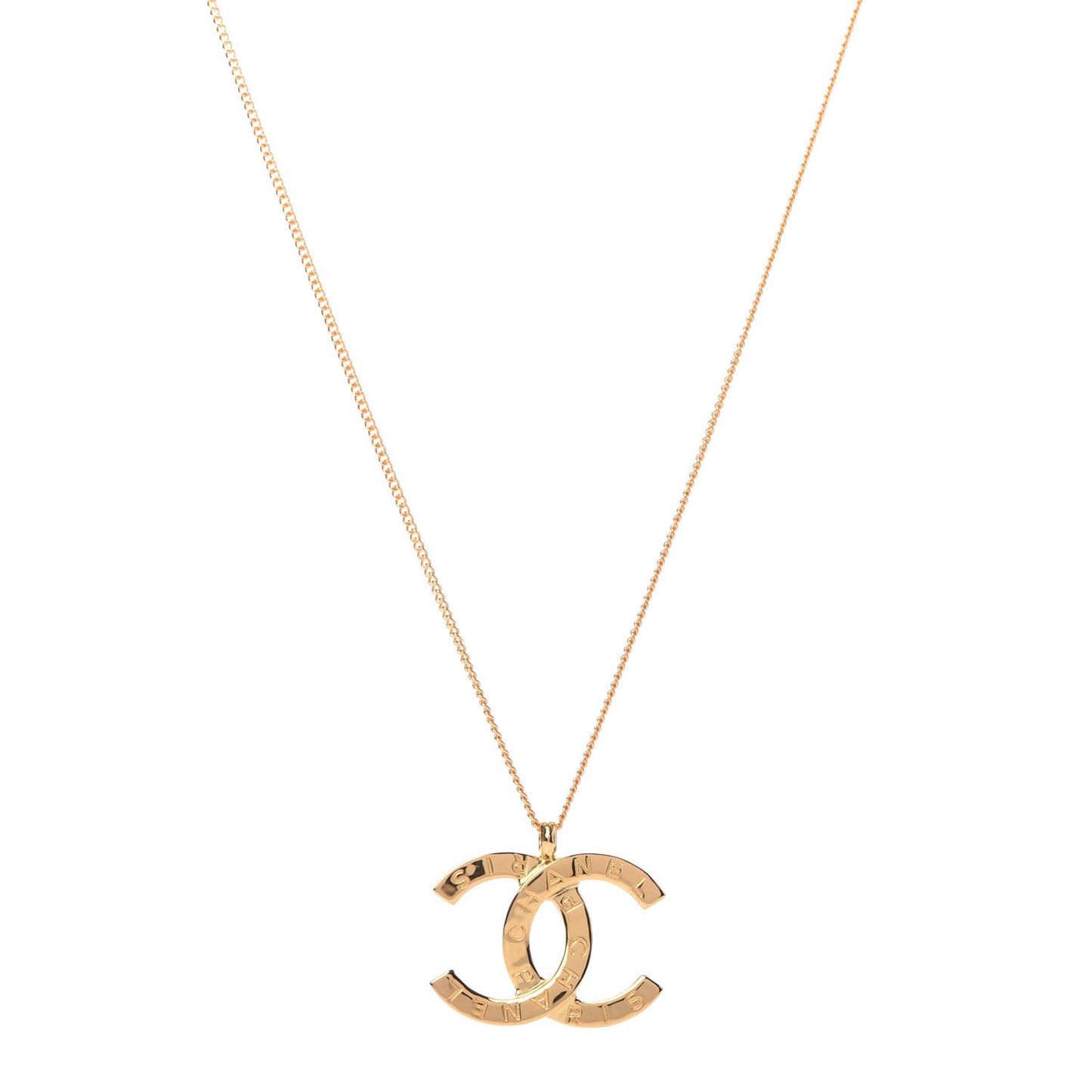 Metal CC Paris Button Necklace Gold