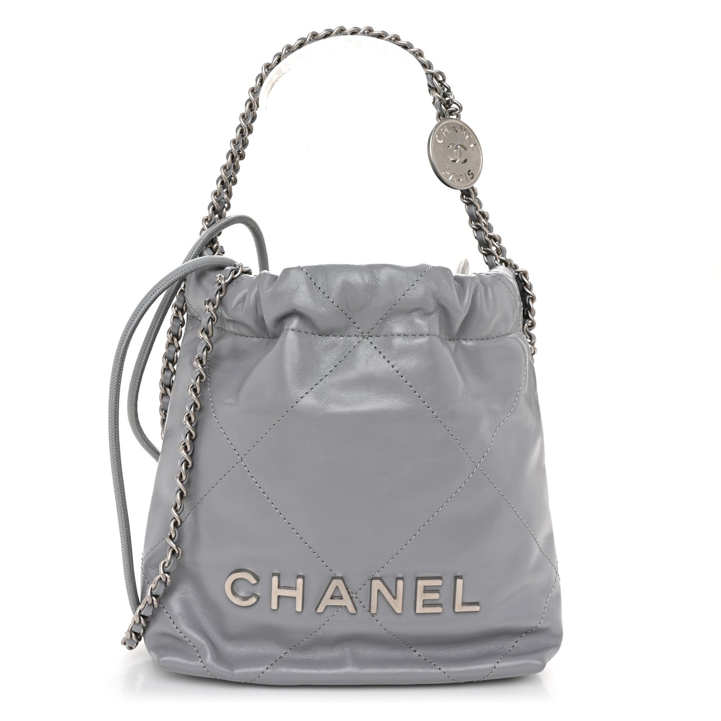 Shiny Calfskin Quilted Mini Chanel 22 Grey
