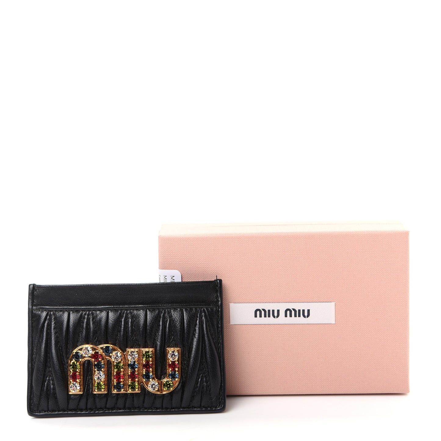 Nappa Matelasse Crystal Miu Card Case Black