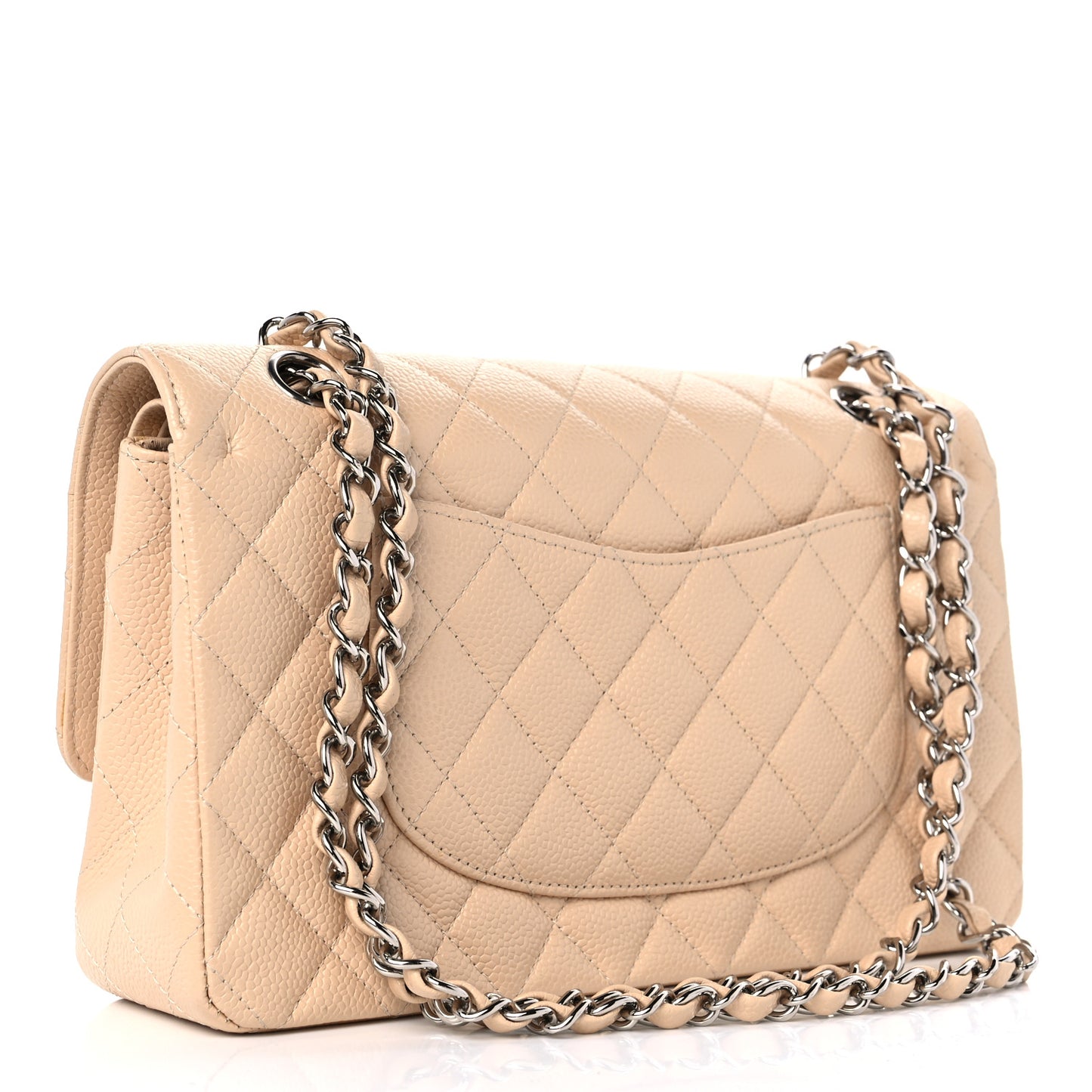 Caviar Quilted Medium Double Flap Beige
