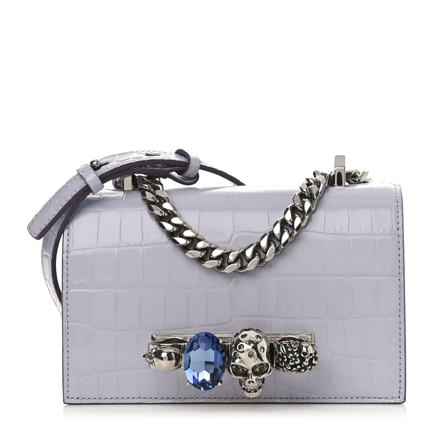 Alexander McQueen Shiny Crocodile Embossed Jeweled Satchel Lavender 1 of 14
