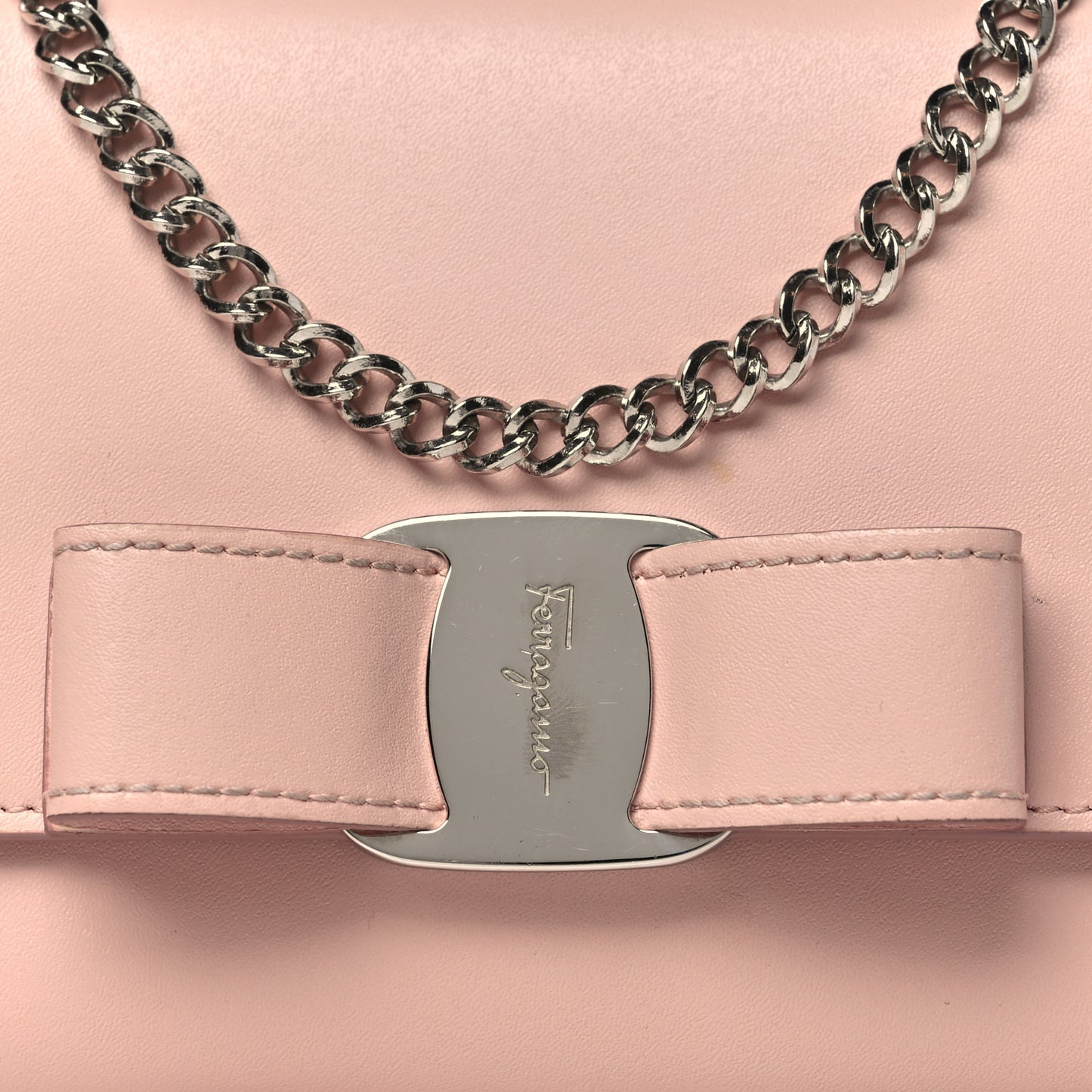 SALVATORE FERRAGAMO Calfskin Vara Bow Chain Flap Crossbody Pink
