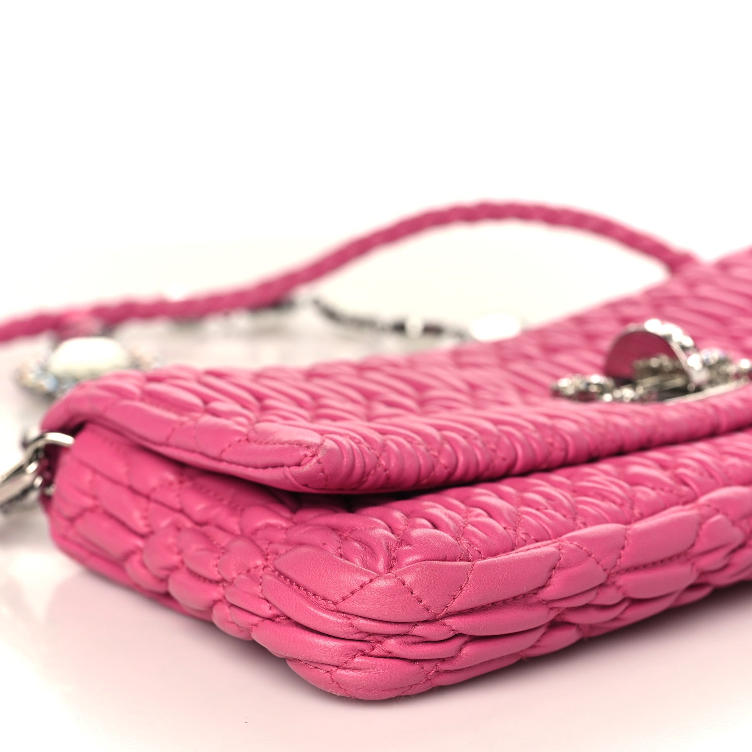 Miu Miu Nappa Matelasse Crystal Flap Clutch Fuxia 7 of 9