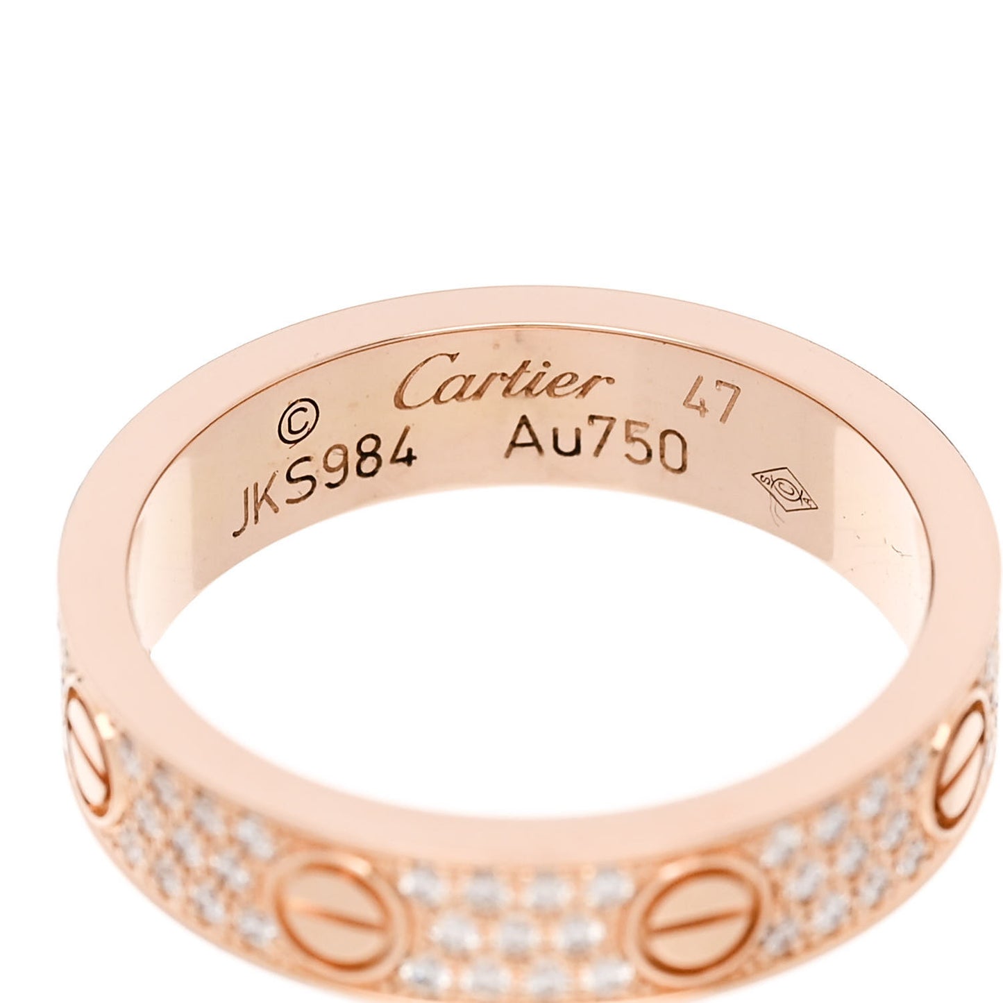 18K Pink Gold Diamond 4mm LOVE Wedding Paved Band Ring 47 4
