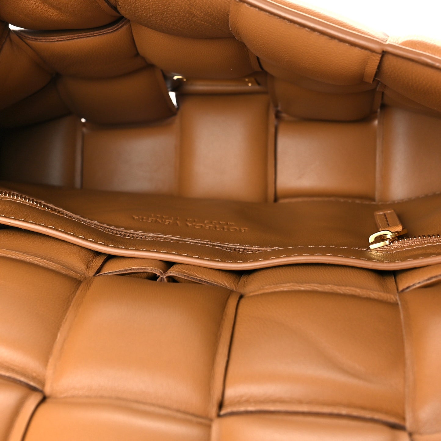 Nappa Maxi Intreccio Padded Cassette Crossbody Bag Caramel