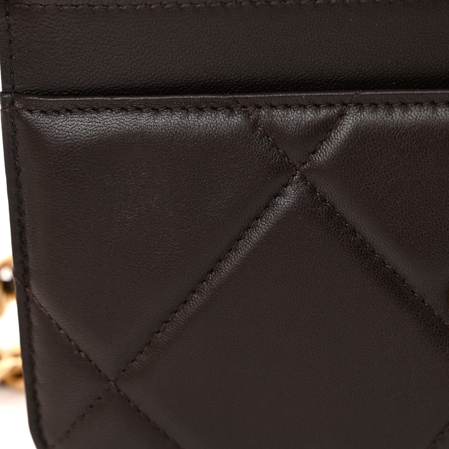 Lambskin Quilted Chanel 19 Wallet On Chain WOC Dark Brown