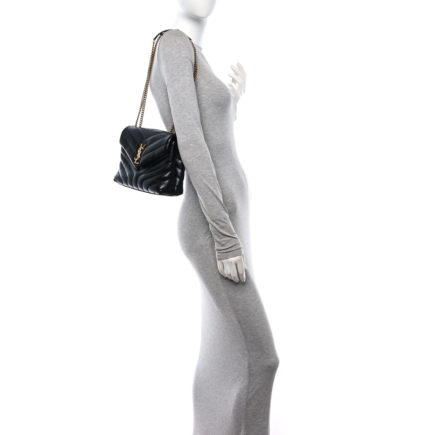 Saint Laurent Calfskin Y Quilted Monogram Small Loulou Chain Satchel Black 2 of 11